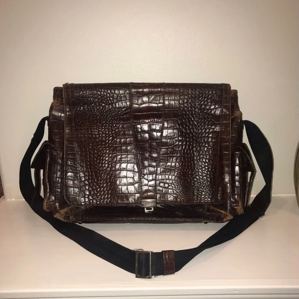Bosca Brown Crocodile-Embossed Briefcase